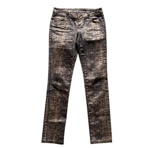 INC Denim Women 4 Metallic Bronze Snakeskin Skinny Leg Jeans Regular Fit Stretch